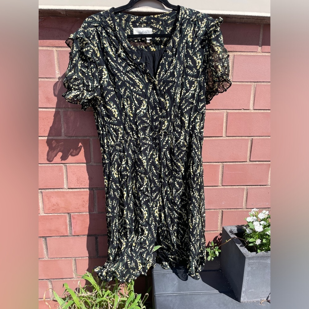 Ba&sh Black Floral Print Ruffled Midi Dress – Boho Chic Style